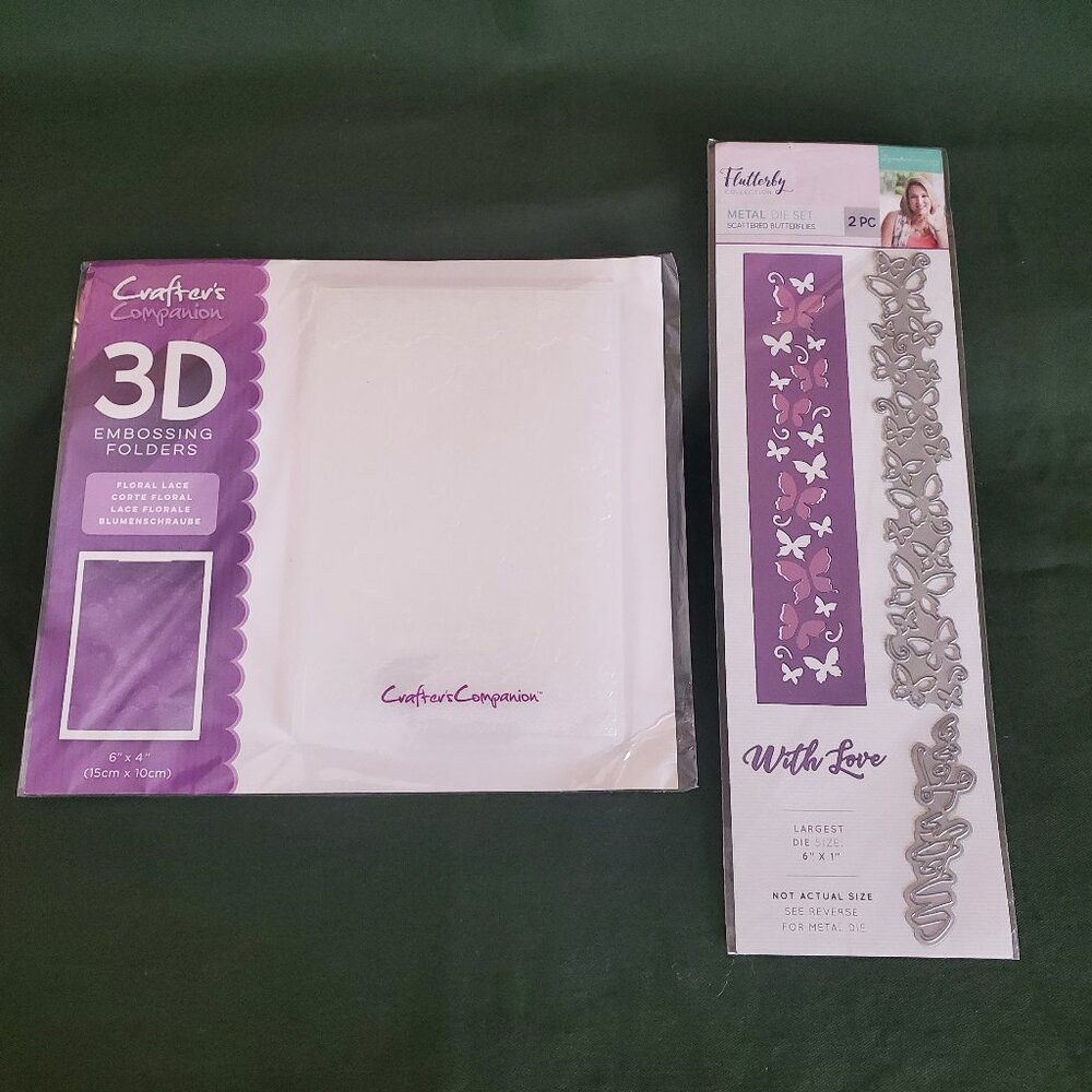 CRAFTERS COMPANION FLORAL LACE 3D EMBOSSING FOLDER 6" X 4 ", 2 PC DIE FLUTTERBY